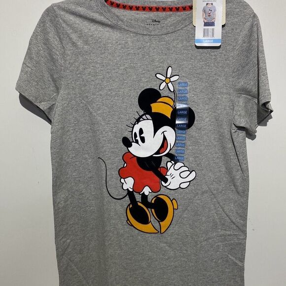 Disney Women's Gray Minnie Mouse Heather Graphic T-Shirt Size Large NWT - Picture 1 of 9